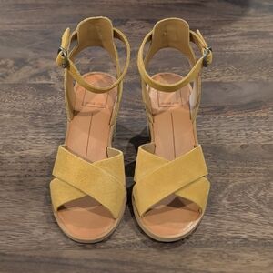 Dolce Vita Rio Mustard Yellow Strappy Suede Leather Sandals